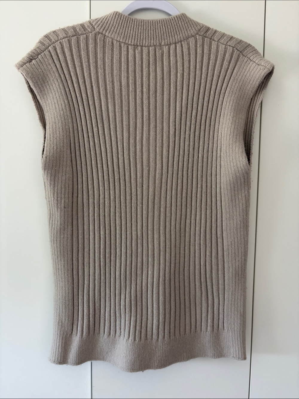 Ribbed V-Neck Oversized SweaterVest in Taupe - Picture 6 of 7